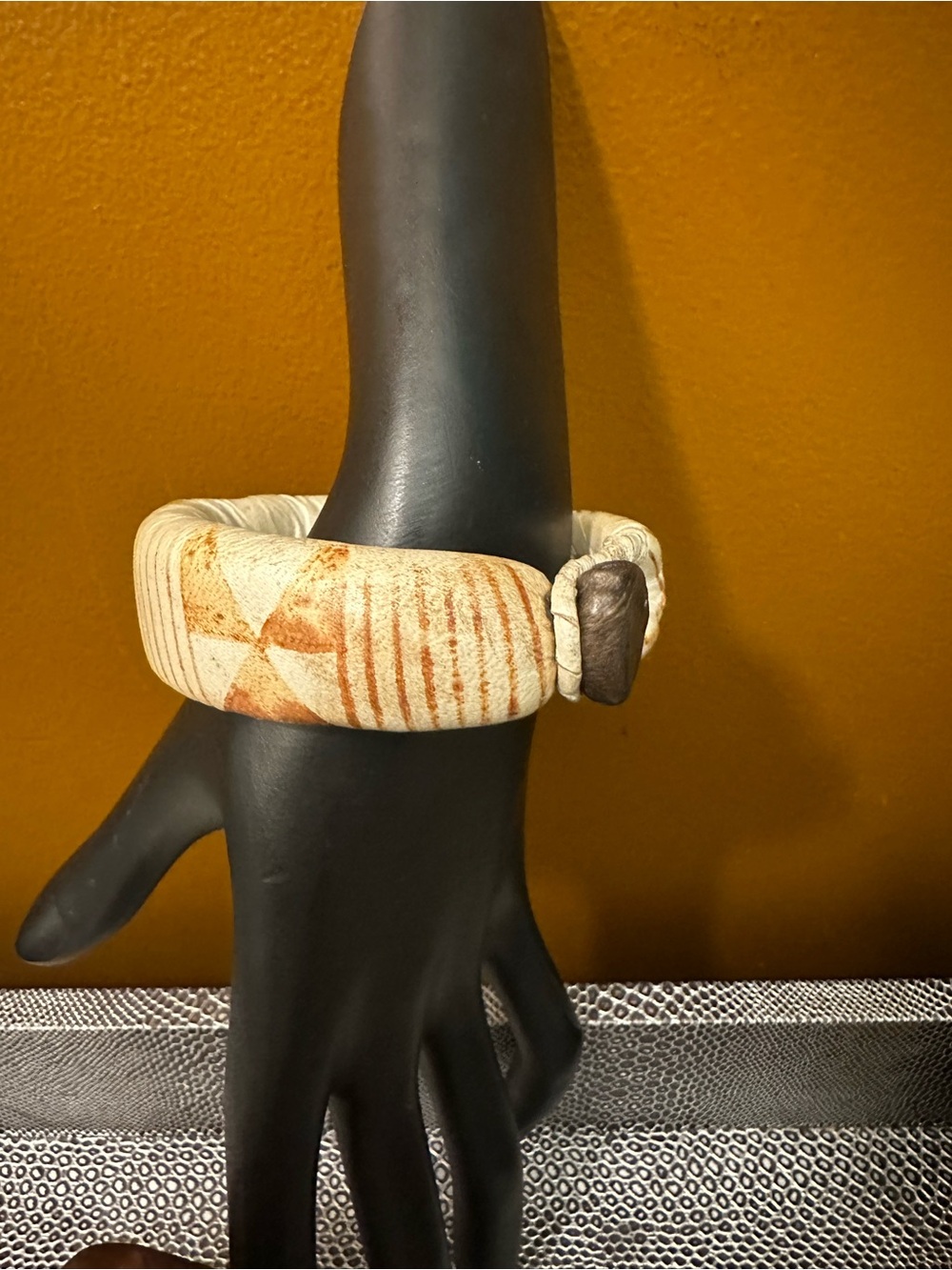 African Handcrafted Cream & Rust Fabric Wrapped Bangle Bracelet